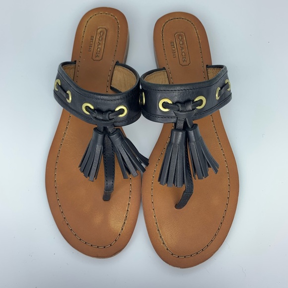 COACH Sheena black leather tassel sandals - Picture 4 of 8